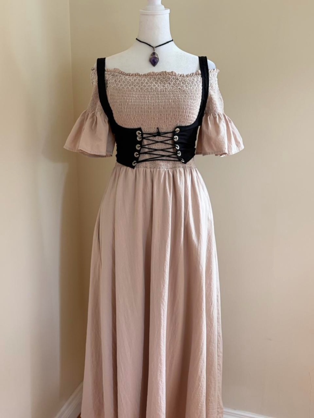 Boho peasant cottagecore medieval prairie maxi dress cotton linen Baltic Born M